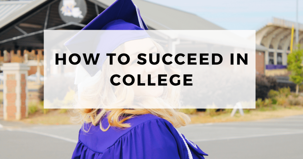A graduate in a blue gown smiling in front of a building: How to succeed in college