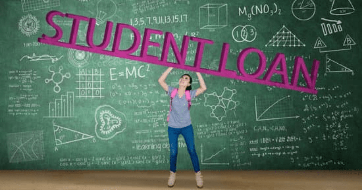 A student standing in front of a board with arithmetic calculation about students loans