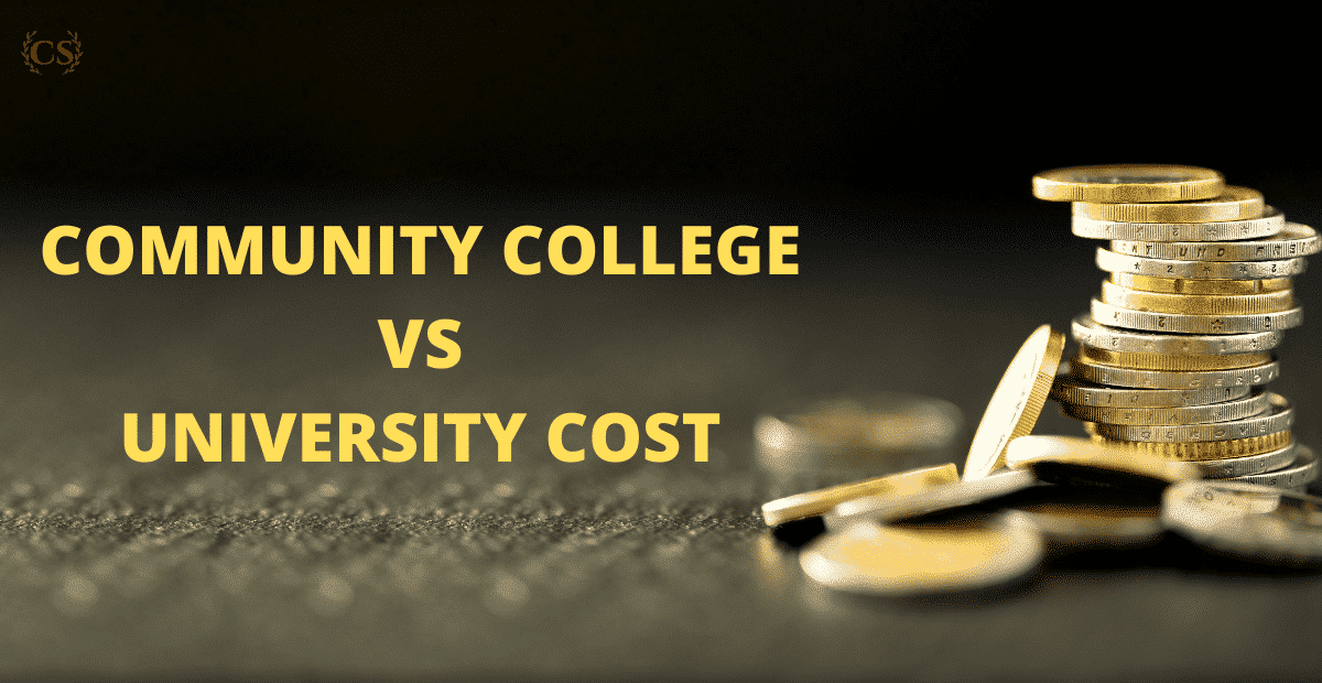 A picture of some coins on a surface: community college vs university cost